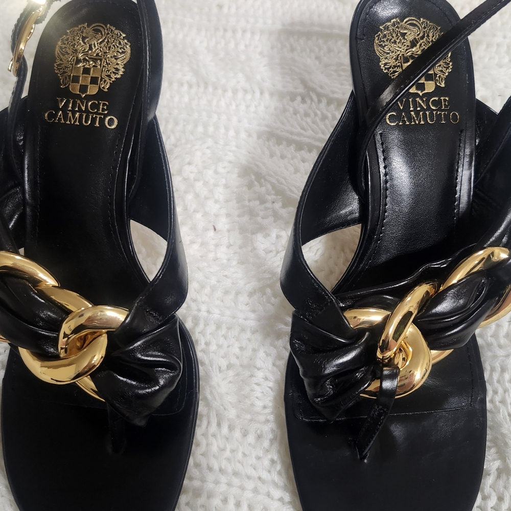 Vince Camuto Black Heels with Gold Accents